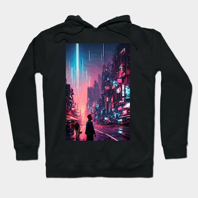 night city cyberpunk, cyberpunk art, neon art v26 Hoodie by H2Ovib3s